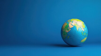 Fototapeta premium geopolitical. Miniature globe on a plain background, symbolizing global concepts and simplicity. tourism brochures.