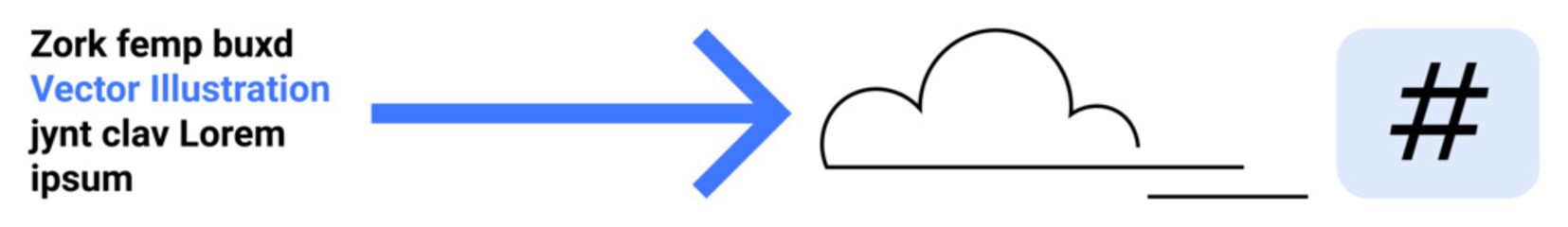 Fototapeta premium Arrow pointing to cloud with metadata tag symbol, abstract digital connectivity and data transfer. Ideal for cloud storage, social media, file sharing, innovation, technology, communication, simple