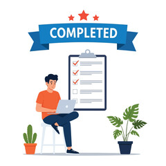 Successful Task Completion Man Working Online