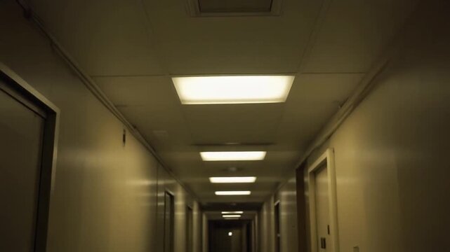 Dark Corridor with Fluorescent Lights.