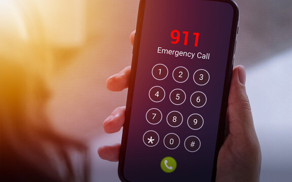 911 Emergency Call on Smartphone Screen. Emergency Contact Concept