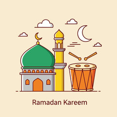 Ramadan Kareem Mosque Drum Illustration