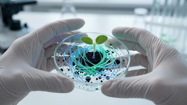 Startup seed technology growth nature laboratory nurturing lab research concept with seedling petri