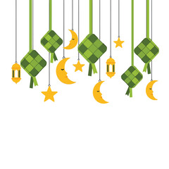 Ketupat Moon and Lantern Festive Border Illustration