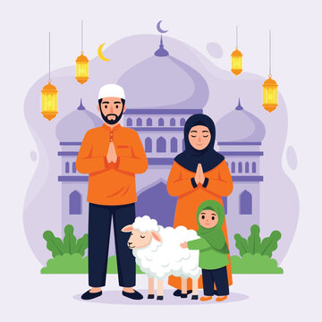 Eid alAdha Qurban Family Celebration Illustration