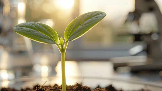 Startup seed technology growth nature sprout plant laboratory soil sunlight symbolizing innovation