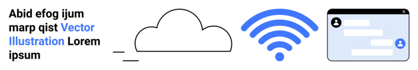 Obraz premium Data management, wireless technology, cloud storage, digital messaging, information exchange, connectivity. A cloud icon, wireless symbol and interface window. Cloud storage and wireless technology