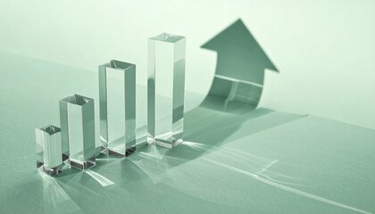 マットなパステルカラーの台に、透明アクリルバーを高さ順に配置した金融成長コンセプト。
背後には光と影で描かれた抽象的な上向きシルエットがぼかして表現されている。
春の自然光がクリアな反射と柔らかな影を生み、清潔で前向きな印象を演出。
長期積立、資産形成、新NISA、税制優遇投資の広告ビジュアルに最適。