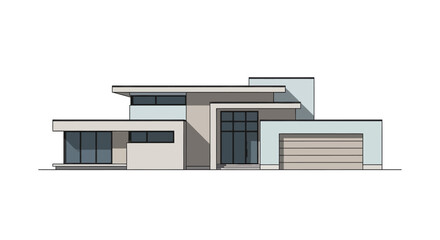 Modern Two-Story House with Garage and Large Windows Illustration
