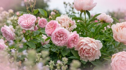 Fototapeta premium Lush Pink Peony Flowers Blooming in a Romantic Summer Garden