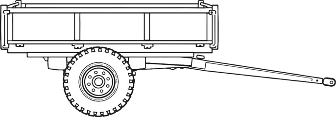 Black and White Agricultural Farm Trailer Wagon Line Art Side View © VanChien