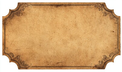 Ornate rectangular vintage paper label with decorative corners, aged look and texture