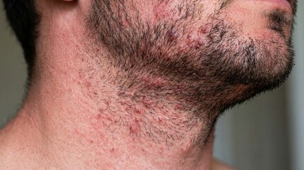 Fototapeta premium Man with razor burn and pseudofolliculitis barbae on neck