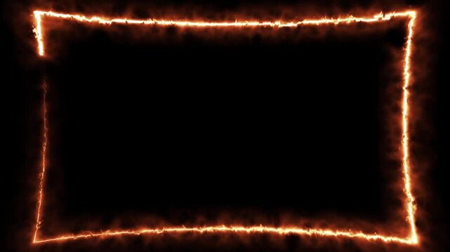 Burning rectangle frame on black background motion.