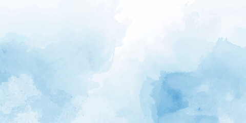 Obraz premium An abstract blue watercolor background features a vintage paper texture with fluffy white clouds and a light sun to create a serene nature-inspired atmosphere