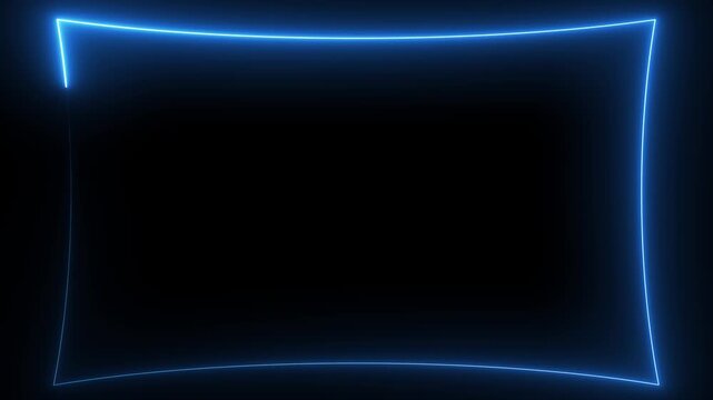 Blue neon rectangle glowing on black background