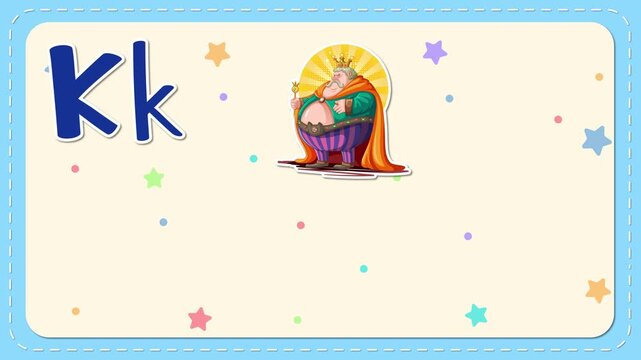 Animated Educational Alphabet Flashcard for the Letter K with Cartoon Illustrations