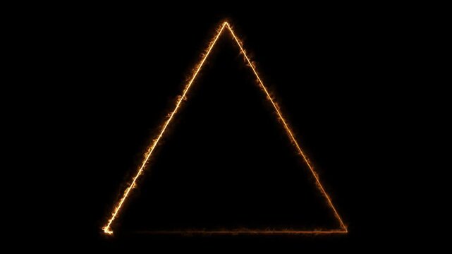 Glowing fire triangle frame on black bg