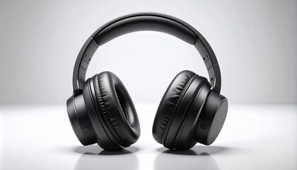 Sleek black over-ear headphones, offering high-fidelity audio and modern comfort, captured with a clean, minimalist aesthetic on a pristine white background for an immersive listening experience