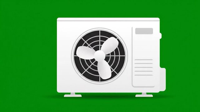 Illustration of a white air conditioner outdoor unit on a green background