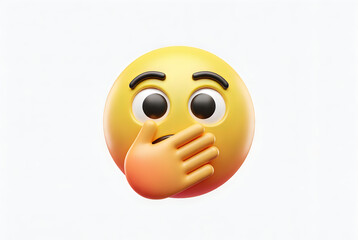 A yellow emoji covering its mouth with its hand isolated on white background