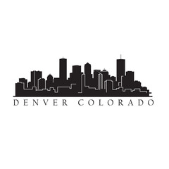 Denver Colorado Skyline Black and White Vector