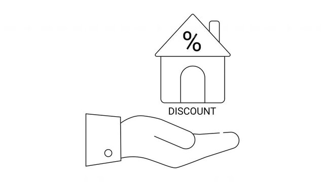 Real Estate Discount Illustration - Hand Offering House with Percentage.