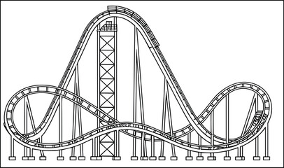 Fototapeta premium Detailed roller coaster line drawing with loops, steep drops, sharp turns, engineering structure, amusement ride design, artistic vector illustration