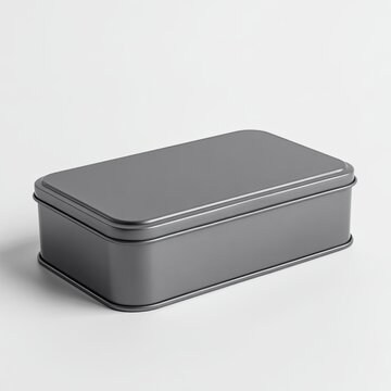 A plain, dark gray rectangular metal box with rounded corners