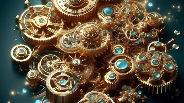 Background of gears and cogs forming an intricate mechanical pattern symbolizing teamwork and industrial technology
