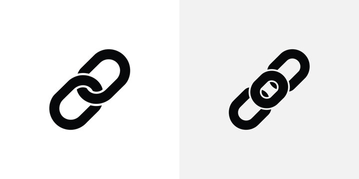 A black chain link icon with a visible link hole on a white background