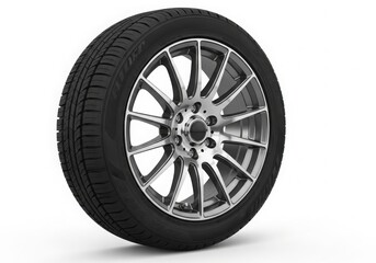Obraz premium A close-up view of a modern alloy wheel with a black tire mounted on it.