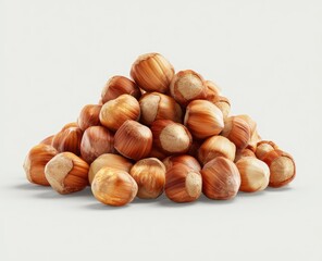Obraz premium A pile of raw, unshelled nuts with textured brown shells on a white surface