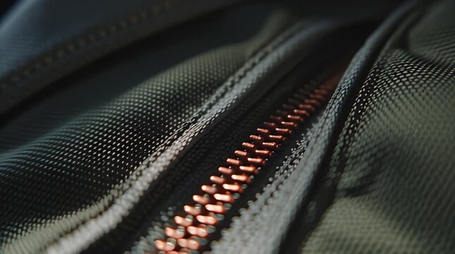 Closeup of jacket zipper being zipped up.