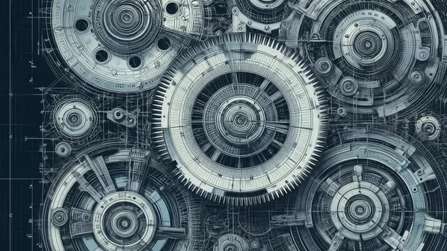 Background of gears and cogs forming an intricate mechanical pattern symbolizing teamwork and industrial technology