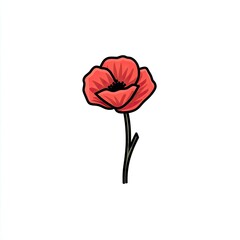 A single, bold red poppy with dark center on a thin stem