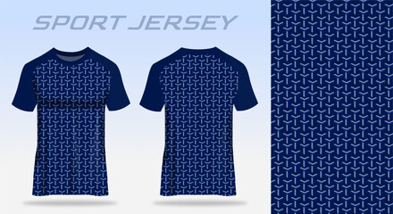 Sport jersey fabric design template in Navy and dark blue abstract pattern, featuring dynamic patterns and modern athletic style, ready for sublimation printing and custom team uniform production.