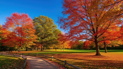Obraz premium Beautiful autumn landscape with trees and pathway