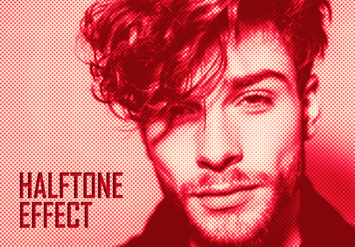 Crimson Halftone Print Photo Effect