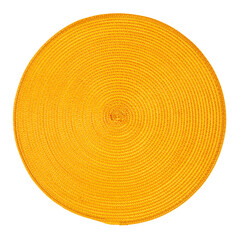 Fototapeta premium Round vibrant yellow woven rope coaster with spiral pattern isolated on white, PNG