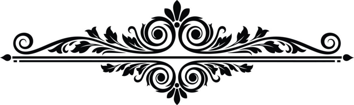 Black ornate floral scroll divider with leaves and swirls