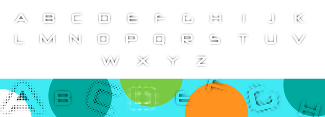 Alphabet halftone font type, text in vector style. Retro font elements set. Letter - typography transparent, grunge dot. Graphic design for creative headline, title, poster background © nongkran_ch