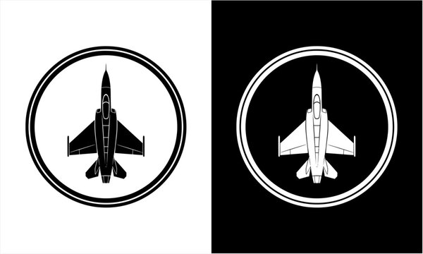 Fighter Jet Silhouette in Circular Emblem Design.