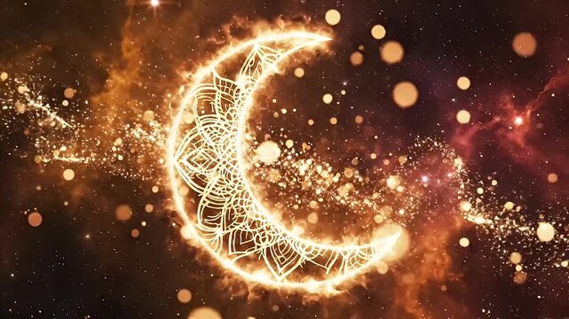Abstract Crescent Moon with Sparkles and Stellar Background - Celestial Illustration