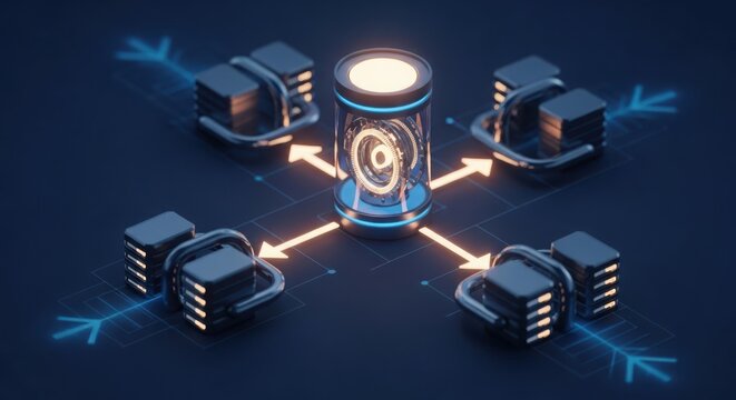 Quantum computing core distributing energy pulses to external server units in dark environment