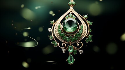 Fototapeta premium A stunning emerald and gold pendant with intricate design and sparkling gemstones.