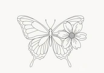 Obraz premium Intricate line drawing of a butterfly perched on a delicate flower