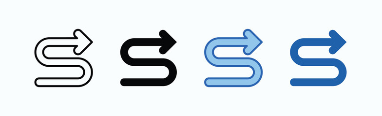 Winding Arrow Icon Sheet Multiple Style Collection Isolated Vector