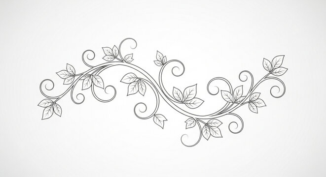 Intricate floral vine design with leaves and swirls on white background for decoration