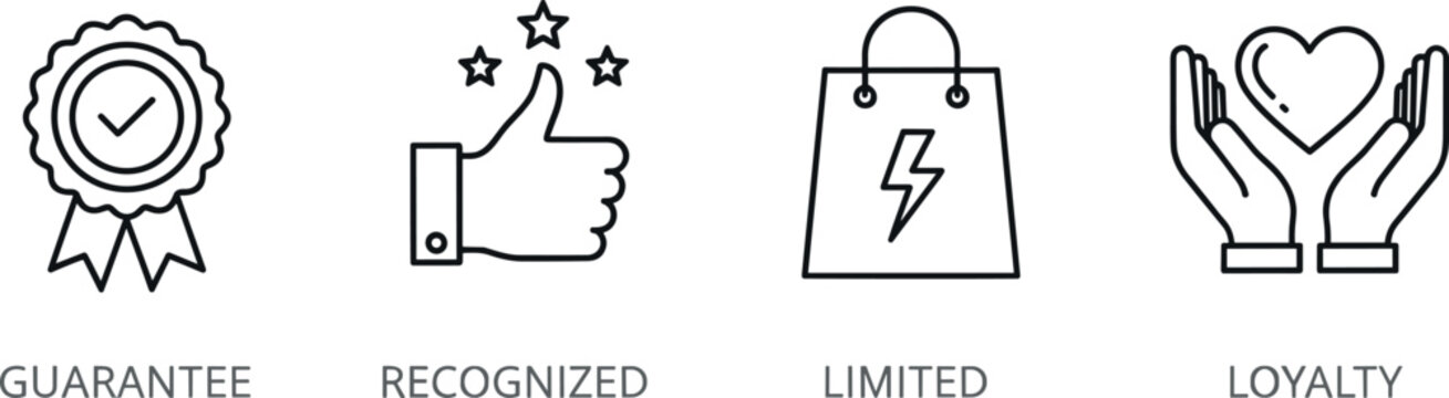 Guarantee Recognized Limited Loyalty Business Concept Icons Set Line Style Vector Illustration